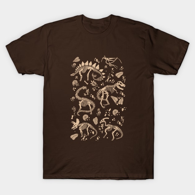 Excavated Dinosaur Fossils - Taupe T-Shirt by latheandquill